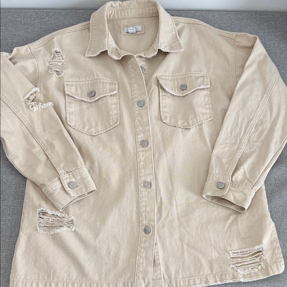 Forever 21 Beige Distressed Denim Jacket